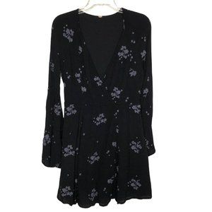 Free People Jasmine Embroidered Black Mini Dress Bell Sleeves